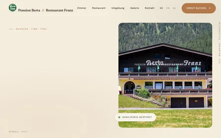 Screenshot der Website von Pension Berta